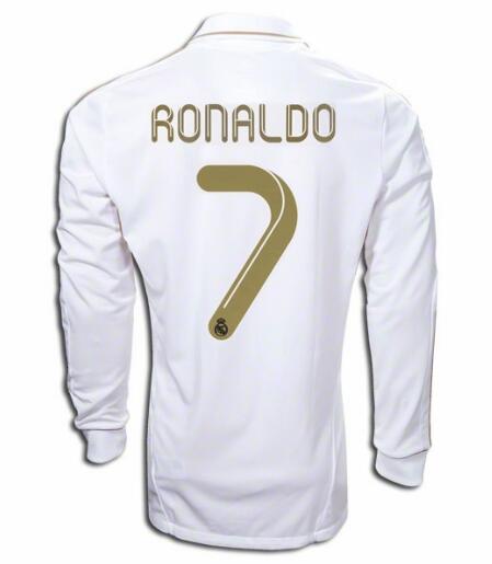 Real Madrid 2012 Home #7 Ronaldo Long Sleeve Retro Shirt Soccer Jersey - Click Image to Close