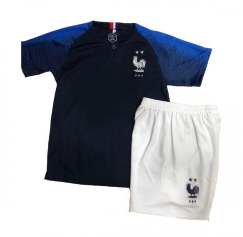 France 2 Stars 2018 World Cup Home Kids Soccer Kit Children Shirt And Shorts - Click Image to Close