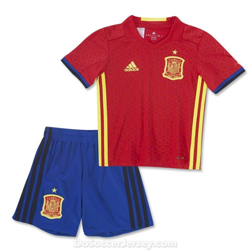 Spain 2016/17 Home Kids Soccer Kit Children Shirt And Shorts - Click Image to Close